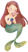 acquerello carino sirena clipart, png