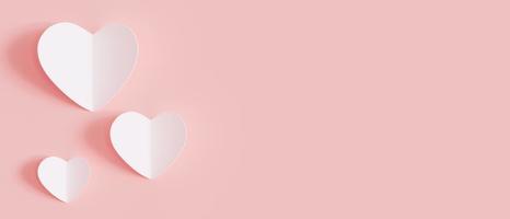 Pink background with hearts and copy space. Valentine's Day, Mother's Day, Wedding backdrop. Empty space for advertising text, invitation, logo. Postcard, greeting card design. Banner. 3D render. photo