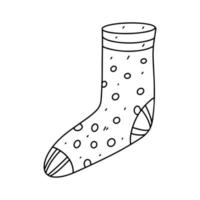 Sock with hearts pattern in hand drawn doodle style. Vector illustration for children coloring book.