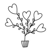 Hearts plant in ceramic pot. Hand drawn doodle illustration. Isolated vector on white.