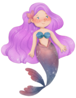 Watercolor Cute Mermaid Clipart, PNG