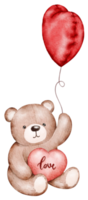vattenfärg hjärtans dag teddy Björn innehav ballonger png