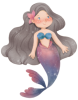 acquerello carino sirena clipart, png