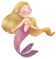 acquerello carino sirena clipart, png