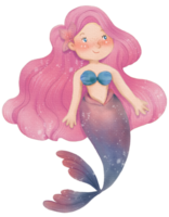 acquerello carino sirena clipart, png