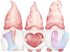 clipart de acuarela de gnomos de san valentín png