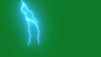realistischer Blitzschlag auf grünem Hintergrund, blauer Blitzgewittereffekt über grünem Hintergrund für Videoprojekte, 3D-Loop-Animation des elektrischen Gewitterblitzschlags, multi video