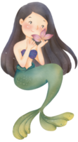 Watercolor Cute Mermaid Clipart, PNG