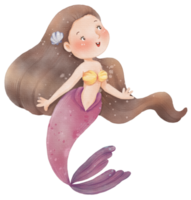 acquerello carino sirena clipart, png