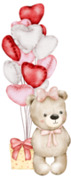 acuarela oso de peluche del día de san valentín con globos