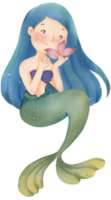 acquerello carino sirena clipart, png