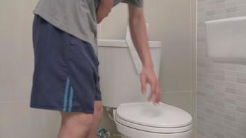 Constipation and diarrhea in bathroom. Hurt man touch belly  stomach ache painful. colon inflammation problem, toxic food, abdominal pain, abdomen, constipated in toilet, stomachache, Hygiene video