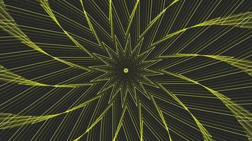 Yellow slim spin sixteegonal star simple flat geometric on dark grey black background loop. video