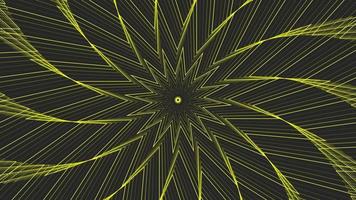Yellow slim spin sixteegonal star simple flat geometric on dark grey black background loop. video