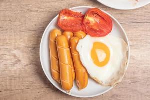 Sausages on a white plate for breakfast