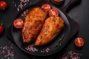 Delicious grilled chicken fillet with spices and herbs