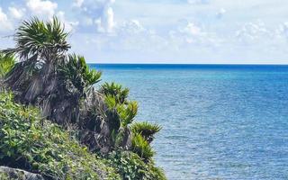 Natural seascape panorama view Tulum ruins Mayan site temple Mexico. photo