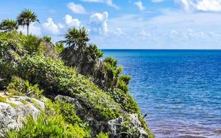 Natural seascape panorama view Tulum ruins Mayan site temple Mexico. photo