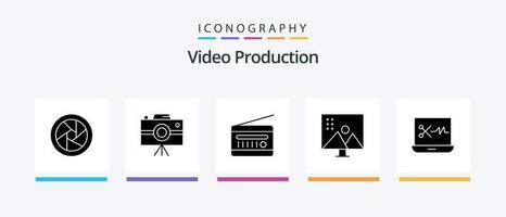 Video Production Glyph 5 Icon Pack Including photo editing. image editing. altering image. radio receiver. Creative Icons Design vector