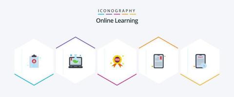 Online Learning 25 Flat icon pack including info. tablet. badge. information. attention vector