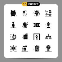 Solid Glyph Pack of 16 Universal Symbols of avatar computer bulb lamp table Editable Vector Design Elements
