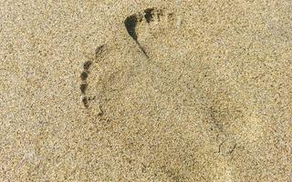 Footprint footprints on the beach sand by the water Mexico. photo