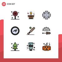 9 User Interface Filledline Flat Color Pack of modern Signs and Symbols of screw driver sports location bat ball Editable Vector Design Elements