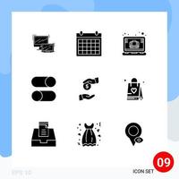 Universal Icon Symbols Group of 9 Modern Solid Glyphs of radio layout contact us ellipsis laptop Editable Vector Design Elements
