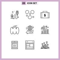 Outline Pack of 9 Universal Symbols of business pepper bag food payments Editable Vector Design Elements