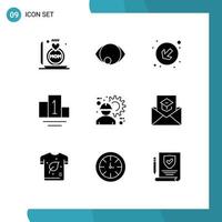 Pack of 9 Modern Solid Glyphs Signs and Symbols for Web Print Media such as gear engineer arrow construction worker sport Editable Vector Design Elements