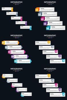 Vector 6 Infographics Pack Presentation slide template 5 Steps cycle diagrams and timelines