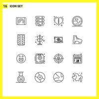 16 Universal Outline Signs Symbols of wheel power heart measuring electronics Editable Vector Design Elements