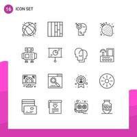 Set of 16 Modern UI Icons Symbols Signs for toy robot focus night strawberry Editable Vector Design Elements