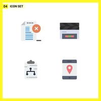 Group of 4 Modern Flat Icons Set for delete clipboard document clapper network Editable Vector Design Elements