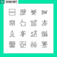 16 Universal Outlines Set for Web and Mobile Applications finger school ironing tools presentation usa Editable Vector Design Elements
