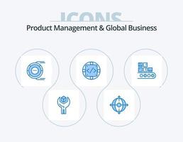 gestión de productos y diseño de iconos del paquete de iconos azules de negocios globales 5. administración. disfraz. producto. código. Estimacion vector