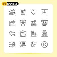 16 símbolos de signos de esquema universales de elementos de diseño de vector editables de boda de ratón de compras de carpeta de archivo