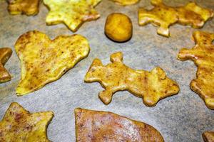 Special Christmas cookies on baking tray in Germany. photo