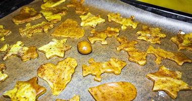 Special Christmas cookies on baking tray in Germany. photo