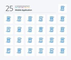 paquete de iconos de color azul de 25 aplicaciones móviles, incluido el móvil. teléfono. aplicación móvil. aplicación vector