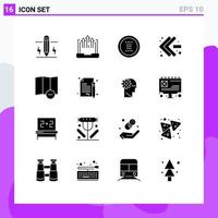 Mobile Interface Solid Glyph Set of 16 Pictograms of left arrows laptop navigation hamburger Editable Vector Design Elements