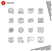 Set of 16 Vector Outlines on Grid for halloween celebration cloud scary halloween Editable Vector Design Elements