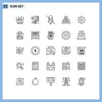 Pictogram Set of 25 Simple Lines of gear towels mic spa relax Editable Vector Design Elements