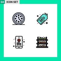 Mobile Interface Filledline Flat Color Set of 4 Pictograms of clock audio time tag hobby Editable Vector Design Elements