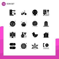 User Interface Pack of 16 Basic Solid Glyphs of cactus creative spring idea skull Editable Vector Design Elements