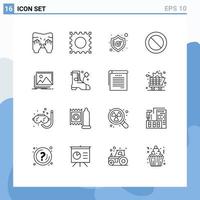 Pack of 16 Modern Outlines Signs and Symbols for Web Print Media such as shose nature shopping landscape gallery Editable Vector Design Elements