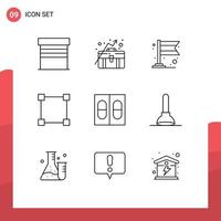 Stock Vector Icon Pack of 9 Line Signs and Symbols for plunger pills banner medicine points Editable Vector Design Elements