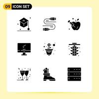 conjunto de 9 iconos de interfaz de usuario modernos símbolos signos para dinero pc apple imac monitor elementos de diseño vectorial editables vector