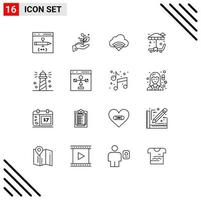 Pack of 16 Modern Outlines Signs and Symbols for Web Print Media such as lighthouse garden success park signal Editable Vector Design Elements