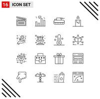 Stock Vector Icon Pack of 16 Line Signs and Symbols for love day cannon charity candle Editable Vector Design Elements